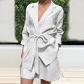 Elegant white linen-blend blazer and shorts two-piece set for women stylish summer - XL / Top And Bottom / White