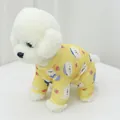 Yellow summer mesh dog onesie with cute cartoon bear and strawberry animal prints - S / Set / Yellow Mesh Ice Bear