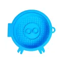 Blue pig-shaped silicone pet slow feeder mat with suction grid design for dogs and cats - Solid Blue