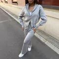 Women's two-piece knitted tracksuit set with zip cardigan and trousers in grey - S / Top And Bottom / Light Gray