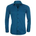 Professional men's slim fit long sleeve business shirt in a deep peacock blue finish - 3XL / Tops / Peacock Blue (H-2-721)