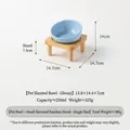 Εργονομικό γαλάζιο κεραμικό μπολ κατοικιδίων με υπερυψωμένη βάση από φυσικό μπαμπού - Γυαλιστερό Μπλε + Μονή Βάση Μπαμπού + Κυλινδρικά Πόδια