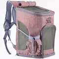 Large breathable pink pet carrier backpack for cats and small dogs with mesh windows - Light Pink M