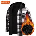Camisa de cuadros con capucha para hombre con cálido forro polar en blanco y negro. - S / Tops / Cuadros Negro Blanco Gris (JM319-16)