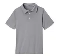 Detailed view of a classic plain gray children's short-sleeved polo shirt with white buttons - Light Gray