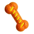 Detaillierte Ansicht eines orangefarbenen Hundespielzeugs in Knochenform zur Zahnpflege - Zweifarbig Quietschender Knochen / Orange