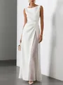 Elegante witte mouwloze maxi-jurk met split en lovertjes voor chique avondkleding - S / Dresses / Wit
