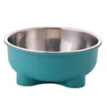 Durable stainless steel pet bowl with teal plastic base for dogs and cats feeding - Plastic Bowl with Stainless Steel Liner / Dark Green