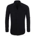 Professional classic black men's long-sleeved business casual shirt with chest pocket - 3XL / Tops / Solid Black