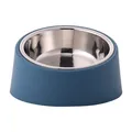 Blue anti-slip stainless steel pet bowl with ergonomic slanted neck protection design - Stainless Steel Inner Bowl / Blue