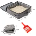 Portable foldable travel cat litter box set with waterproof lining and red scoop, 30x30x11cm - QS-100 M Style / 30x30x11cm / Gray
