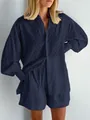Détail de l'ensemble deux pièces jacquard bleu marine avec manches bouffantes - S / Haut Et Bas / Bleu foncé