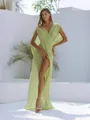 Sexy lime green sheer sleeveless maxi dress with high slit for beach resort vacation - One Size / Dresses / Light Green