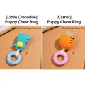 Plush squeaky dog chew toy with TPR ring in crocodile and carrot variant designs - Fabric Strip Donut (Crocodile + Carrot)