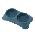 Durable dark blue double pet feeding bowl for dogs and cats with anti-skid design - Dark Blue