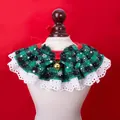 Festive Christmas pet bib collar featuring green plaid, white lace trim, and gold bell - XS / Green Black