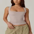 Eng anliegendes, ärmelloses Damen-Tanktop mit quadratischem Ausschnitt in Mauve - S / Oberteile / Lotosrosa