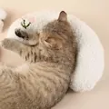 Soft white plush moon-shaped pet pillow for cats sleeping with floral embroidery - 27x17x6cm / White Moon Pillow (Flower Embroidery)