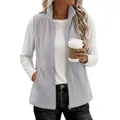 Chaleco de forro polar gris claro para mujer con cuello alto y cremallera completa - Gris claro