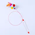 Handheld cat teaser wand with steel wire, colorful pom-poms, feathers and bell - Colorful Ball Style