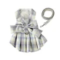 Purple plaid JK style pet harness dress with matching leash set for cats and small dogs. - S / Set / Purple