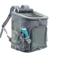Large grey foldable pet carrier backpack for two cats with breathable mesh windows - Light Grey L