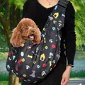 Adjustable Japanese style pet sling carrier with cute puppy patterns in black - Adjustable Buckle Bag / Cartoon Print Black