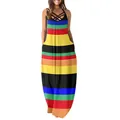 Colorful striped sleeveless maxi dress with crisscross halter neck and side pockets - Multicolor Stripes (07)