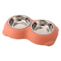 Double stainless steel cat and dog bowl with pink non-slip base - M / Stainless Steel Bowl / Orange