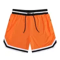 Orange mesh athletic shorts with striped waistband and drawstring details - S / Bottoms / Orange
