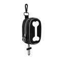 Black pet poop bag dispenser pouch with white bone appliqué and handy metal clip attachment - Black