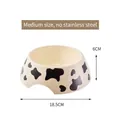 Detailed view of the cow print pattern pet bowl showing 18.5cm diameter and 6cm height - Without Stainless Steel Liner / M / White