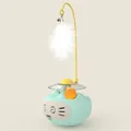 Mint green tumbler cat toy featuring a white feather teaser and small bell for pets - Cat Face LED Style / Glazed Blue