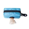 Durable blue fabric pet poop bag dispenser pouch with black carabiner clip and bag - Basic (No Logo) / Blue