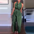 Detailed view of women's dark green two-piece set with halter top and wide-leg pants - S / Top And Bottom / Green