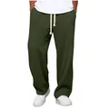 Pantalon décontracté en maille gaufrée vert olive pour homme, coupe droite et ample - Vert Militaire