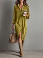 Robe chemise chic en velours côtelé à manches longues et coupe décontractée. - Jaune