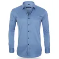 Slim fit men's long sleeve business casual dress shirt in light blue - 3XL / Tops / Light Blue (H-2-727)