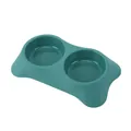Modern teal green double pet bowl station made of durable thick plastic for feeding - Dark Green