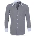 Classic men's navy blue striped dress shirt with contrast white French cuffs and collar - 3XL / Tops / Black & White Stripes