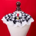 Christmas pet bib collar with black and white gingham pattern and lace trim - XS / Black and White