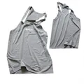 Detailed view of grey racerback gym stringer for men showing front and back views. - M / Tops / Gray