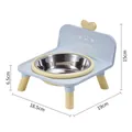 Elevated stainless steel cat bowl with blue stand and dimension markings - Single Bowl / Stainless Steel Inner / Blue