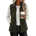 Women's sleeveless fleece vest in dark olive green featuring a stand collar design - S / Tops / Army Green