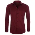 Classic men's slim fit long sleeve business shirt in burgundy color, professional look. - 3XL / Tops / Wine Red (H-2-711)