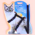 Professional black adjustable cat harness and leash set with retail display card - Black