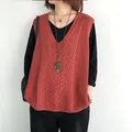 Gilet in maglia retrò da donna con scollo a V arancione ruggine, stile casual ampio - Taglia unica / Top / Rosso Ruggine