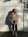 Oversized beige Fleecejacke mit Reißverschluss für Herbst und Winter Streetwear - Premium Khaki