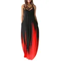 Full detail view of casual halter maxi dress with criss-cross neck and flame print - Red Flame Print (08)