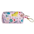 Pink cartoon pattern pet waste bag dispenser pouch with gold metal clasp for leash - Forest Print / Pink